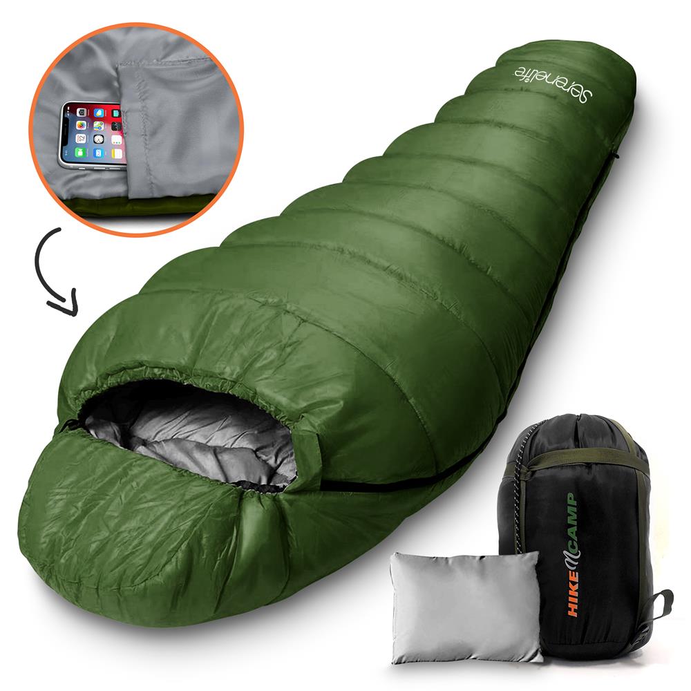 Mummy Sleeping Bag Travel Pillow W Compact Compression Sack 4 Sea SereneLife Home