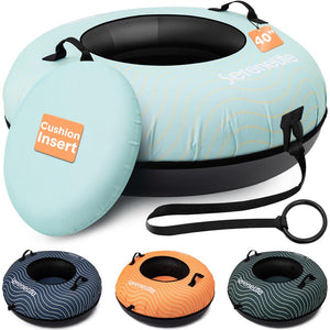 Serenelife 40'' Inflatable Snow Tube For Winter Sports – Durable, Easy-To-Inflate Snow Sled For Kids & Adults – Safe & Fun For Snow Tubing, Sliding, And Sledding (Blue)