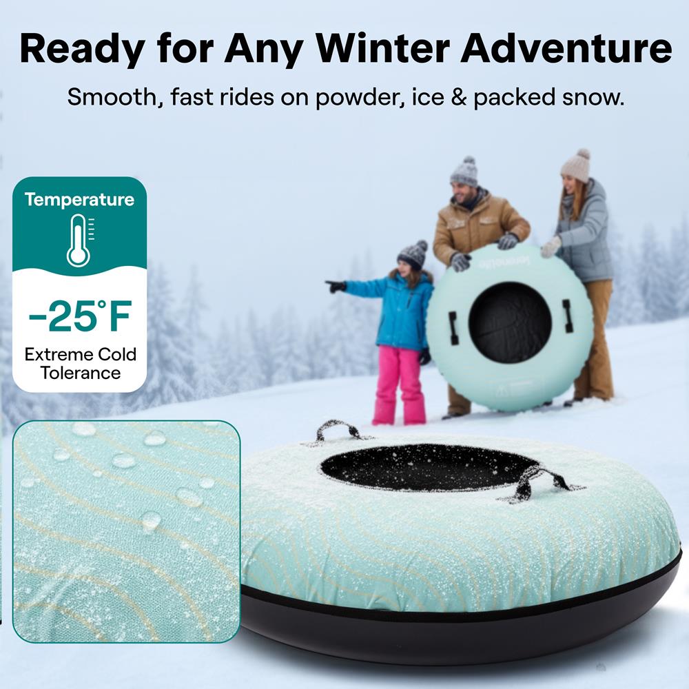 Serenelife 40'' Inflatable Snow Tube For Winter Sports – Durable, Easy-To-Inflate Snow Sled For Kids & Adults – Safe & Fun For Snow Tubing, Sliding, And Sledding (Blue)