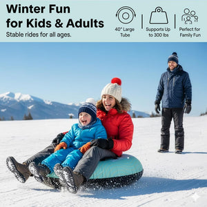 Serenelife 40'' Inflatable Snow Tube For Winter Sports – Durable, Easy-To-Inflate Snow Sled For Kids & Adults – Safe & Fun For Snow Tubing, Sliding, And Sledding (Blue)
