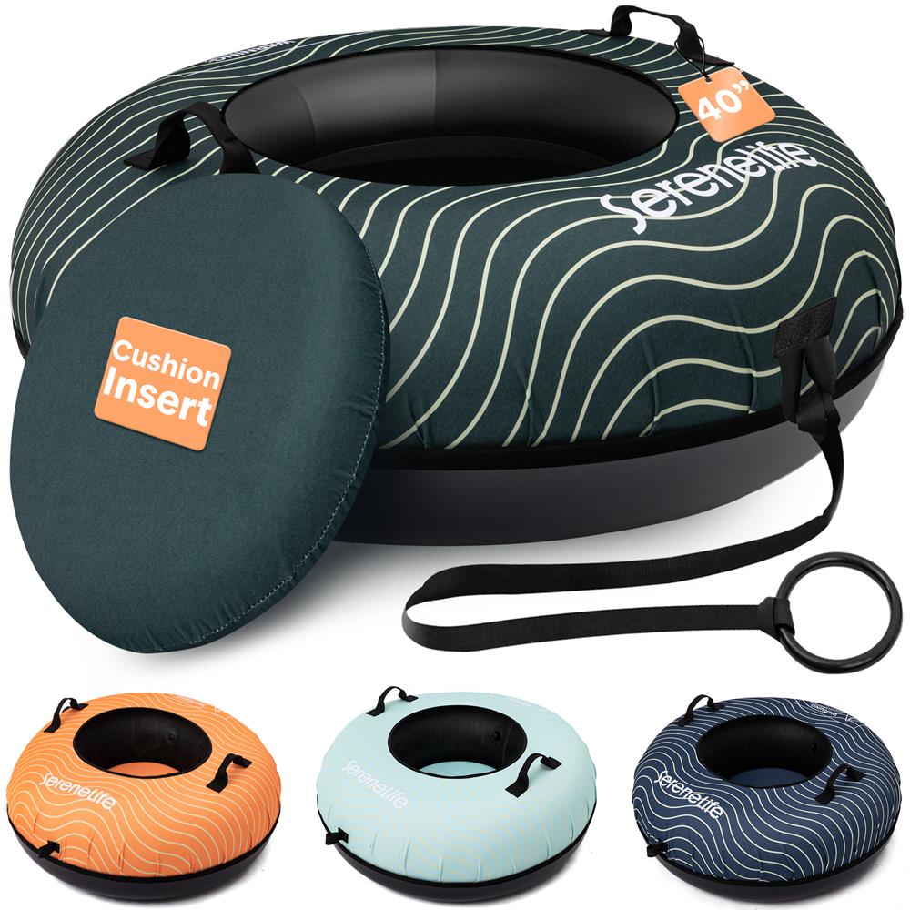 Serenelife 40'' Inflatable Snow Tube For Winter Sports – Durable, Easy-To-Inflate Snow Sled For Kids & Adults – Safe & Fun For Snow Tubing, Sliding, And Sledding (Green)