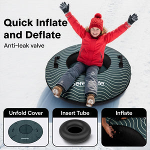 Serenelife 40'' Inflatable Snow Tube For Winter Sports – Durable, Easy-To-Inflate Snow Sled For Kids & Adults – Safe & Fun For Snow Tubing, Sliding, And Sledding (Green)