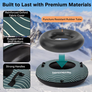 Serenelife 40'' Inflatable Snow Tube For Winter Sports – Durable, Easy-To-Inflate Snow Sled For Kids & Adults – Safe & Fun For Snow Tubing, Sliding, And Sledding (Green)