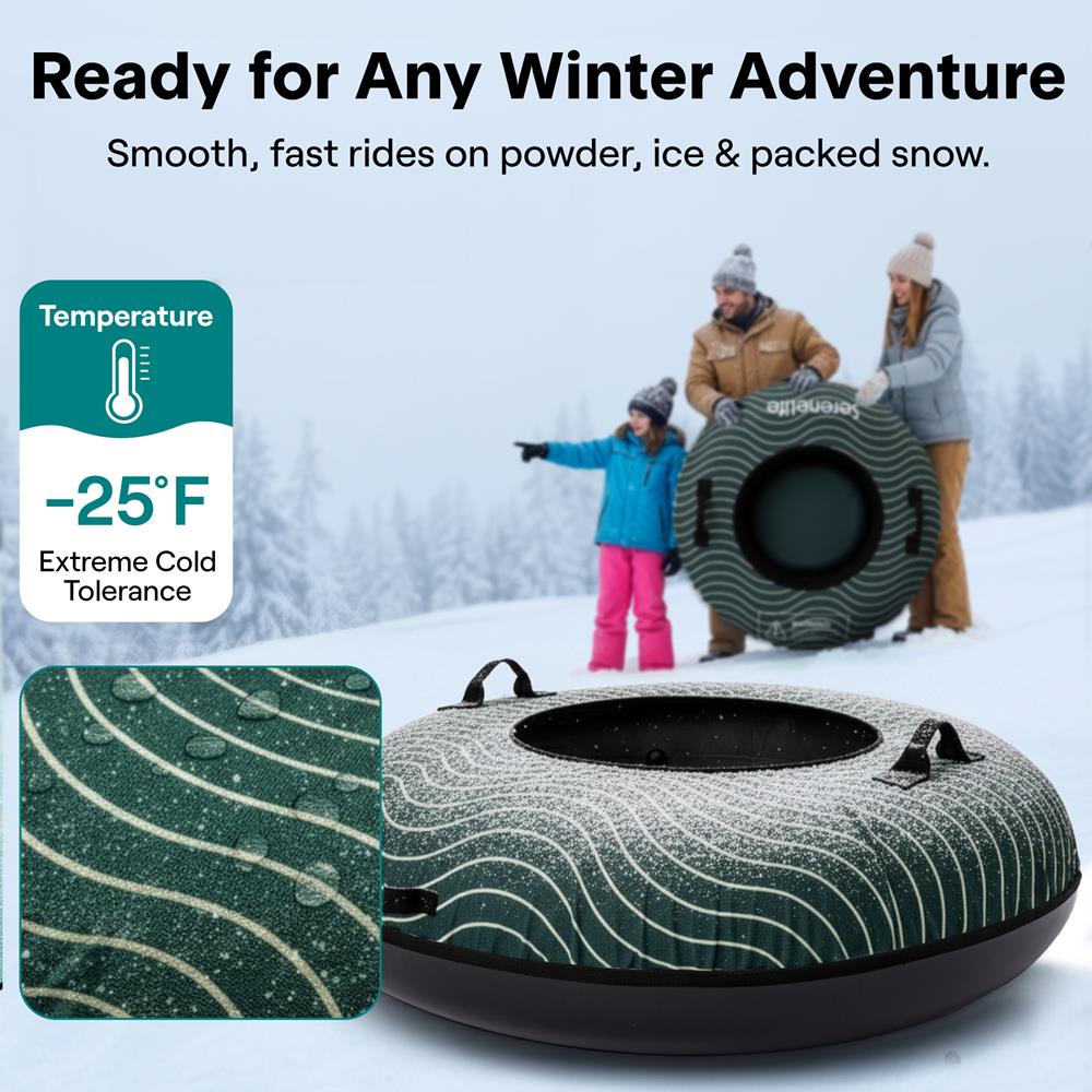 Serenelife 40'' Inflatable Snow Tube For Winter Sports – Durable, Easy-To-Inflate Snow Sled For Kids & Adults – Safe & Fun For Snow Tubing, Sliding, And Sledding (Green)
