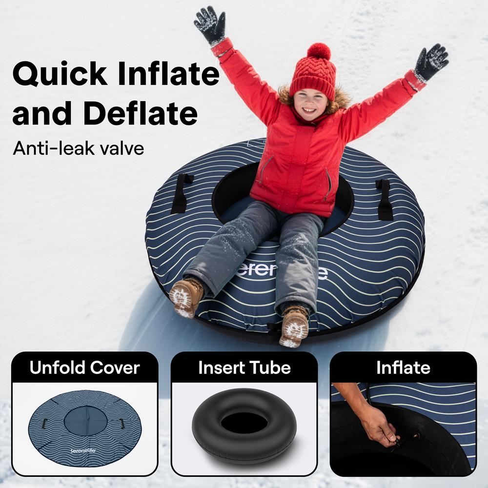 Serenelife 40'' Inflatable Snow Tube For Winter Sports – Durable, Easy-To-Inflate Snow Sled For Kids & Adults (Navy Blue)