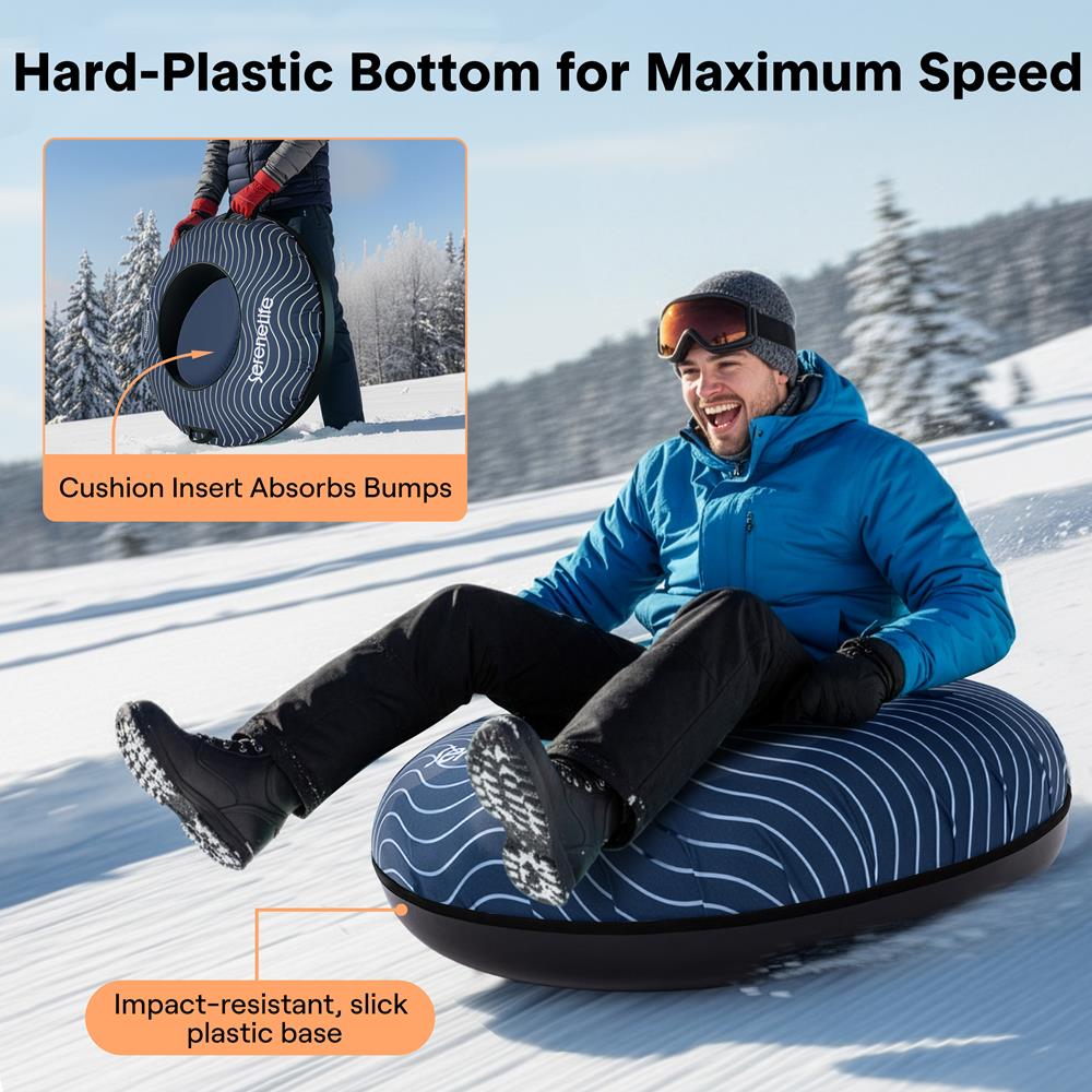Serenelife 40'' Inflatable Snow Tube For Winter Sports – Durable, Easy-To-Inflate Snow Sled For Kids & Adults  (Navy Blue)