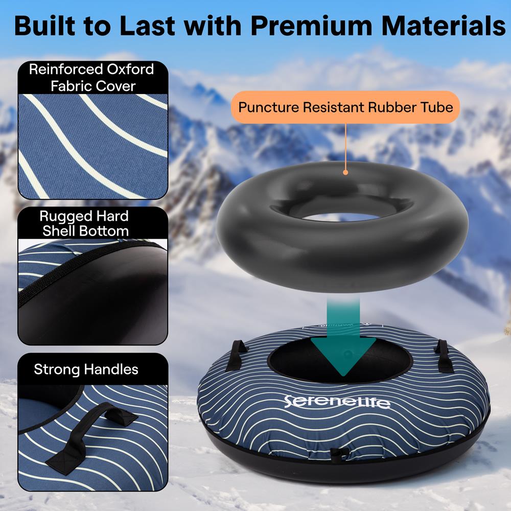 Serenelife 40'' Inflatable Snow Tube For Winter Sports – Durable, Easy-To-Inflate Snow Sled For Kids & Adults (Navy Blue)