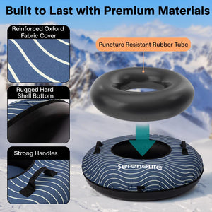 Serenelife 40'' Inflatable Snow Tube For Winter Sports – Durable, Easy-To-Inflate Snow Sled For Kids & Adults (Navy Blue)