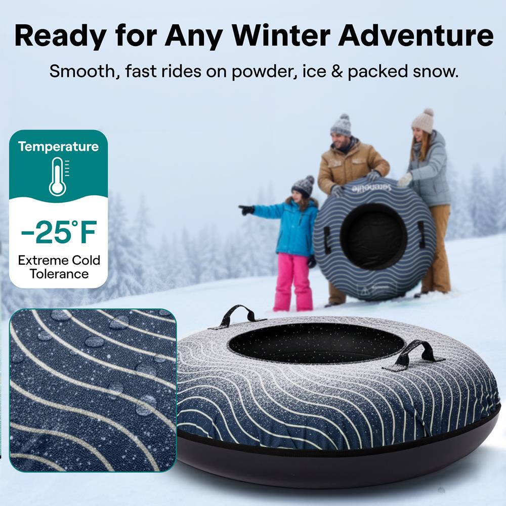 Serenelife 40'' Inflatable Snow Tube For Winter Sports – Durable, Easy-To-Inflate Snow Sled For Kids & Adults  (Navy Blue)