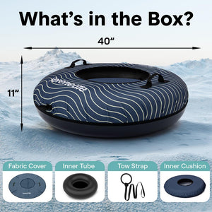 Serenelife 40'' Inflatable Snow Tube For Winter Sports – Durable, Easy-To-Inflate Snow Sled For Kids & Adults  (Navy Blue)