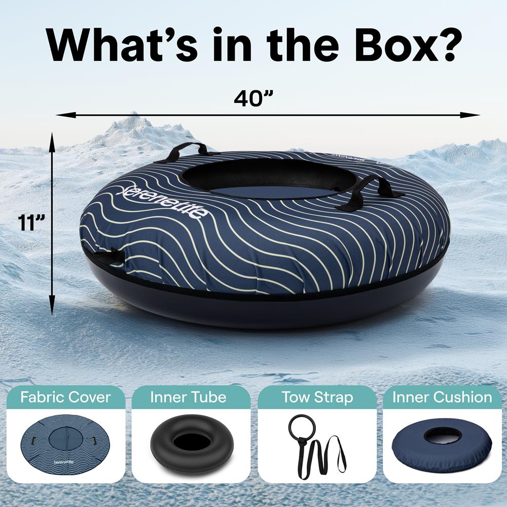 Serenelife 40'' Inflatable Snow Tube For Winter Sports – Durable, Easy-To-Inflate Snow Sled For Kids & Adults (Navy Blue)