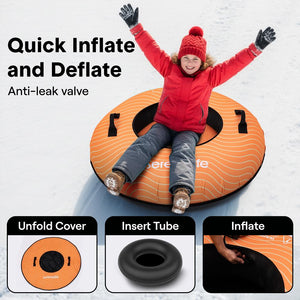 Serenelife 40'' Inflatable Snow Tube For Winter Sports – Durable, Easy-To-Inflate Snow Sled For Kids & Adults  (Orange)