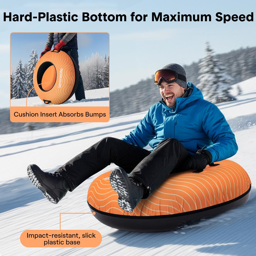 Serenelife 40'' Inflatable Snow Tube For Winter Sports – Durable, Easy-To-Inflate Snow Sled For Kids & Adults  (Orange)