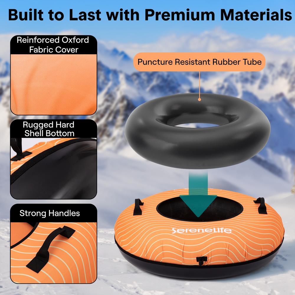 Serenelife 40'' Inflatable Snow Tube For Winter Sports – Durable, Easy-To-Inflate Snow Sled For Kids & Adults (Orange)