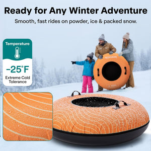 Serenelife 40'' Inflatable Snow Tube For Winter Sports – Durable, Easy-To-Inflate Snow Sled For Kids & Adults  (Orange)