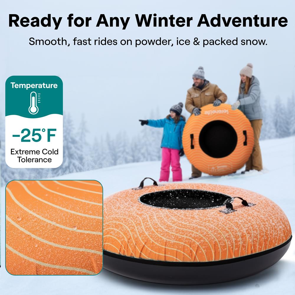 Serenelife 40'' Inflatable Snow Tube For Winter Sports – Durable, Easy-To-Inflate Snow Sled For Kids & Adults (Orange)