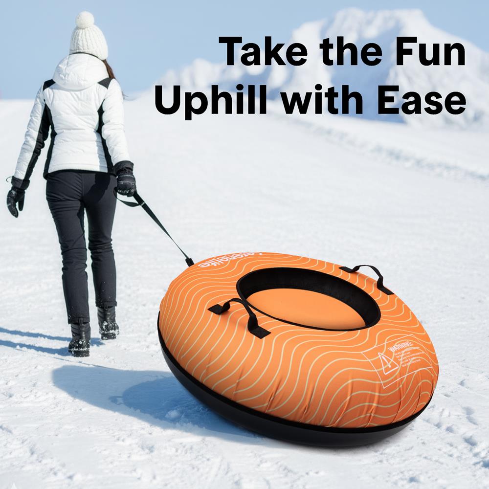 Serenelife 40'' Inflatable Snow Tube For Winter Sports – Durable, Easy-To-Inflate Snow Sled For Kids & Adults (Orange)
