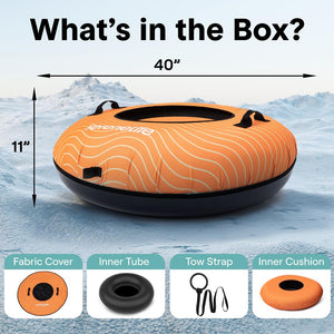Serenelife 40'' Inflatable Snow Tube For Winter Sports – Durable, Easy-To-Inflate Snow Sled For Kids & Adults  (Orange)