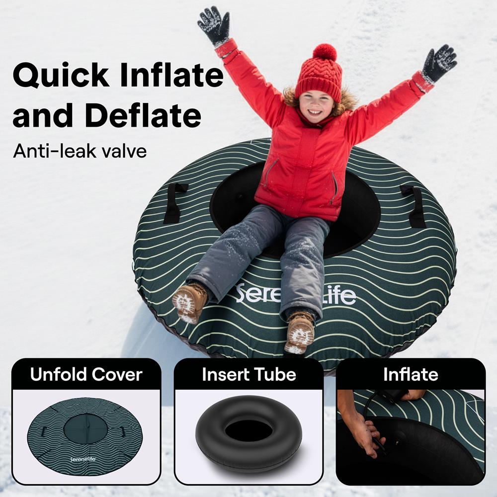 Serenelife 44'' Inflatable Snow Tube For Winter Sports – Durable, Easy-To-Inflate Snow Sled For Kids & Adults (Green)