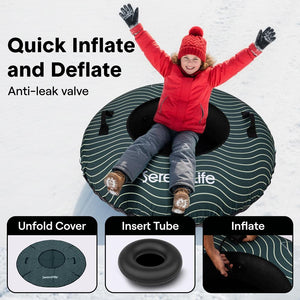Serenelife 44'' Inflatable Snow Tube For Winter Sports – Durable, Easy-To-Inflate Snow Sled For Kids & Adults (Green)