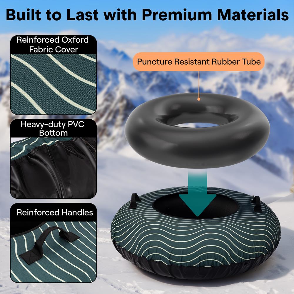 Serenelife 44'' Inflatable Snow Tube For Winter Sports – Durable, Easy-To-Inflate Snow Sled For Kids & Adults (Green)