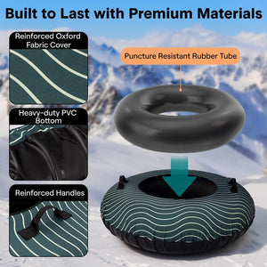 Serenelife 44'' Inflatable Snow Tube For Winter Sports – Durable, Easy-To-Inflate Snow Sled For Kids & Adults (Green)