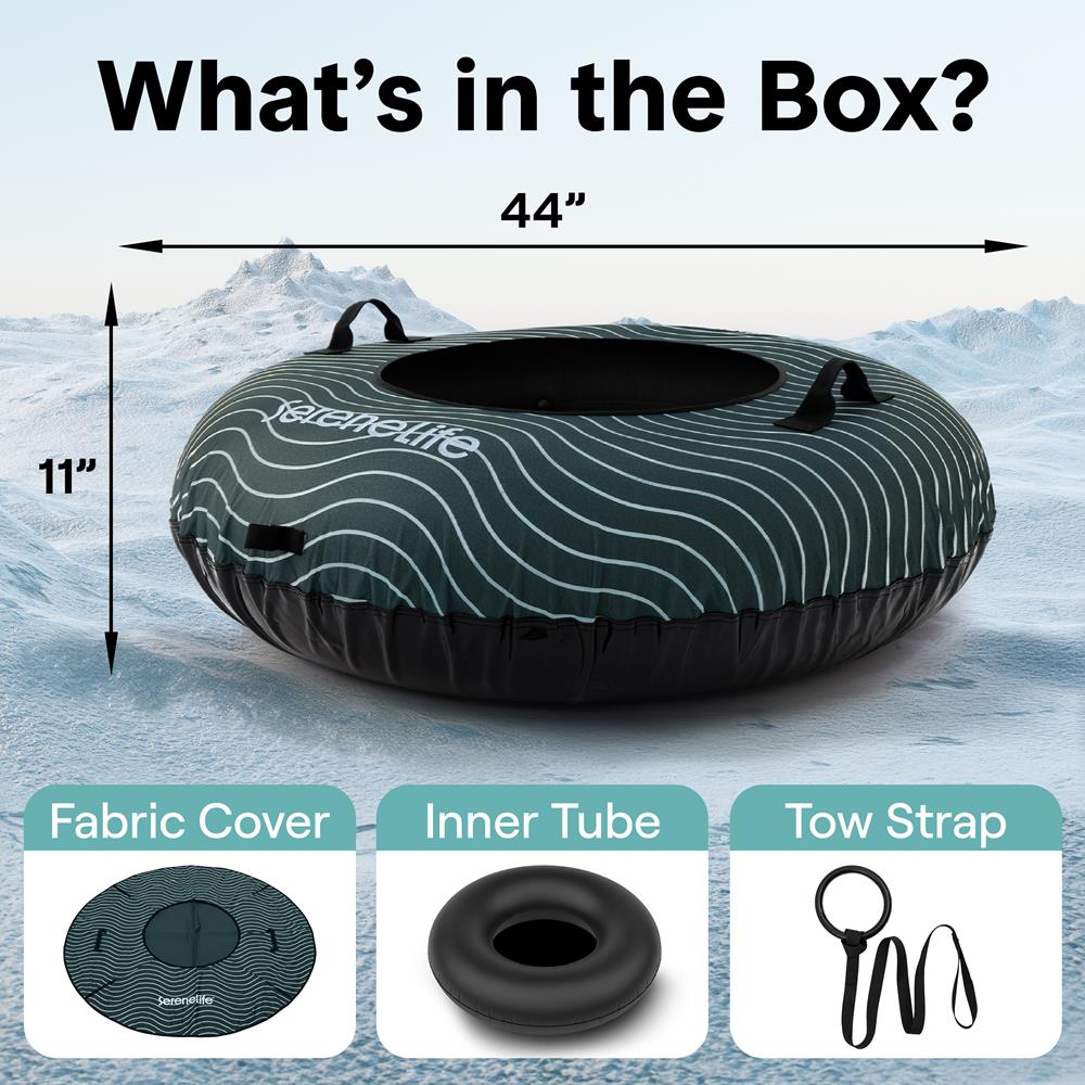 Serenelife 44'' Inflatable Snow Tube For Winter Sports – Durable, Easy-To-Inflate Snow Sled For Kids & Adults (Green)