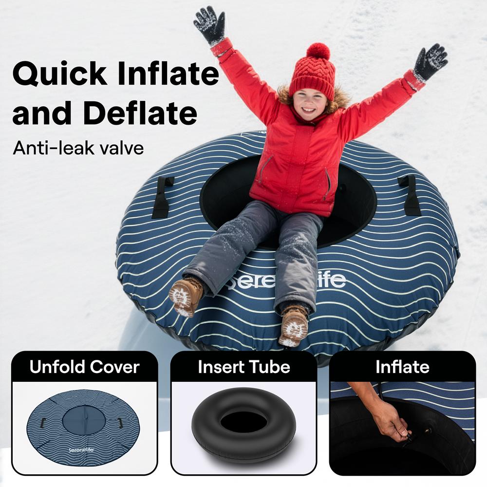 Serenelife 44'' Inflatable Snow Tube For Winter Sports – Durable, Easy-To-Inflate Snow Sled For Kids & Adults (Navy Blue)