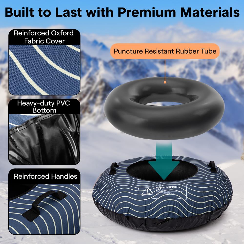 Serenelife 44'' Inflatable Snow Tube For Winter Sports – Durable, Easy-To-Inflate Snow Sled For Kids & Adults  (Navy Blue)