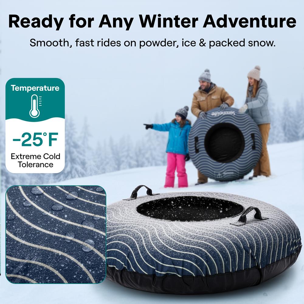 Serenelife 44'' Inflatable Snow Tube For Winter Sports – Durable, Easy-To-Inflate Snow Sled For Kids & Adults  (Navy Blue)