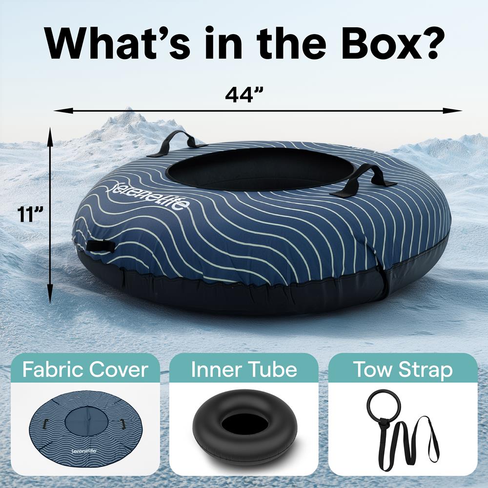 Serenelife 44'' Inflatable Snow Tube For Winter Sports – Durable, Easy-To-Inflate Snow Sled For Kids & Adults  (Navy Blue)