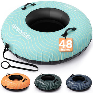 Serenelife 48'' Inflatable Snow Tube For Winter Sports – Durable, Easy-To-Inflate Snow Sled For Kids & Adults – Safe & Fun For Snow Tubing, Sliding, And Sledding (Blue)