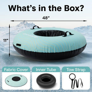 Serenelife 48'' Inflatable Snow Tube For Winter Sports – Durable, Easy-To-Inflate Snow Sled For Kids & Adults – Safe & Fun For Snow Tubing, Sliding, And Sledding (Blue)