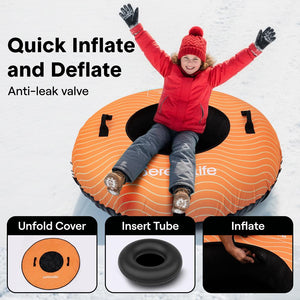 Serenelife 48'' Inflatable Snow Tube For Winter Sports – Durable, Easy-To-Inflate Snow Sled For Kids & Adults – Safe & Fun For Snow Tubing, Sliding, And Sledding (Orange)
