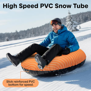 Serenelife 48'' Inflatable Snow Tube For Winter Sports – Durable, Easy-To-Inflate Snow Sled For Kids & Adults – Safe & Fun For Snow Tubing, Sliding, And Sledding (Orange)