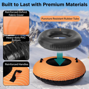 Serenelife 48'' Inflatable Snow Tube For Winter Sports – Durable, Easy-To-Inflate Snow Sled For Kids & Adults – Safe & Fun For Snow Tubing, Sliding, And Sledding (Orange)