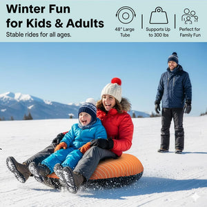 Serenelife 48'' Inflatable Snow Tube For Winter Sports – Durable, Easy-To-Inflate Snow Sled For Kids & Adults – Safe & Fun For Snow Tubing, Sliding, And Sledding (Orange)