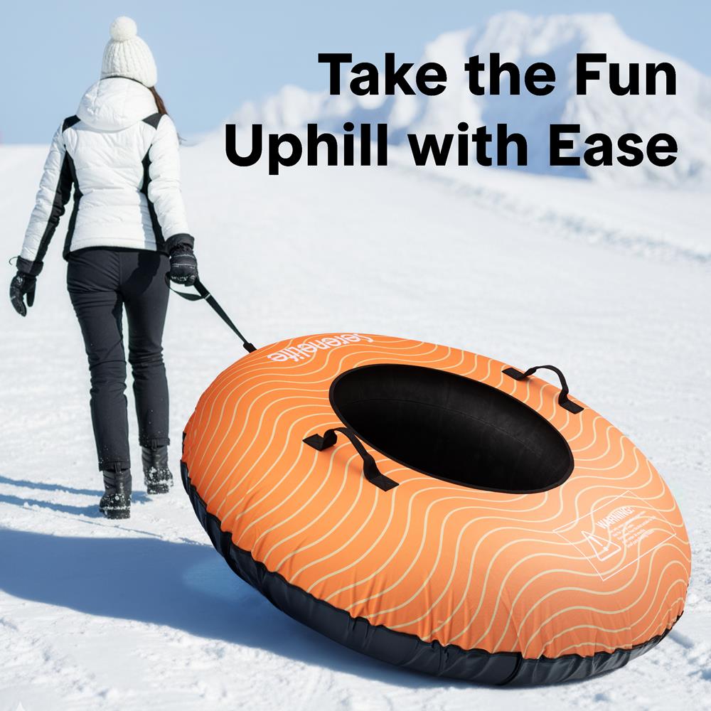 Serenelife 48'' Inflatable Snow Tube For Winter Sports – Durable, Easy-To-Inflate Snow Sled For Kids & Adults – Safe & Fun For Snow Tubing, Sliding, And Sledding (Orange)