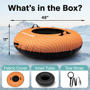 Serenelife 48'' Inflatable Snow Tube For Winter Sports – Durable, Easy-To-Inflate Snow Sled For Kids & Adults – Safe & Fun For Snow Tubing, Sliding, And Sledding (Orange)