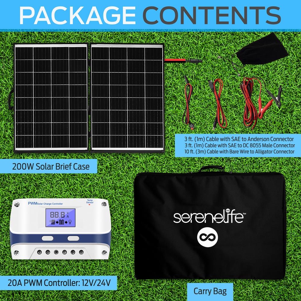 1 Pc. Portable Mono Solar Panel Starter Kit - 200W Off-Grid Solar Panel Briefcase With 20A Pwm Controller With Lcd Screen