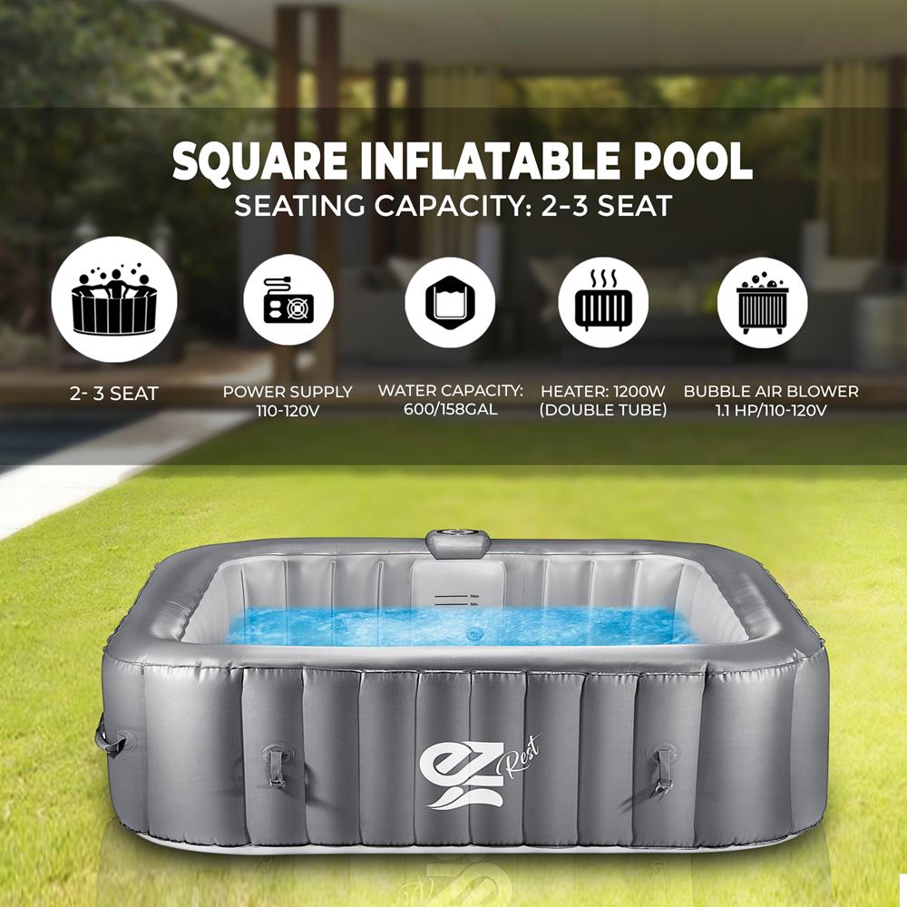 4-Seat Square Inflatable Pool Spa - Portable Hot Tub Spa With Light And  Remote Control