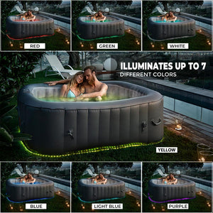 4-Seat Square Inflatable Pool Spa - Portable Hot Tub Spa With Light And  Remote Control