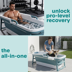 1.5M Foldable Bathtub Set - Includes Lid, Tray, Bag, Stretch Drainage Pipe, Bath Cushion And Massage Rollers For Indoor And Outdoor Use (Blue)