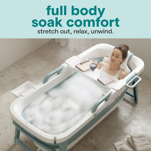 1.5M Foldable Bathtub Set - Includes Lid, Tray, Bag, Stretch Drainage Pipe, Bath Cushion And Massage Rollers For Indoor And Outdoor Use (Blue)