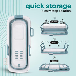 1.5M Foldable Bathtub Set - Includes Lid, Tray, Bag, Stretch Drainage Pipe, Bath Cushion And Massage Rollers For Indoor And Outdoor Use (Blue)