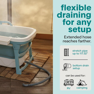 1.5M Foldable Bathtub Set - Includes Lid, Tray, Bag, Stretch Drainage Pipe, Bath Cushion And Massage Rollers For Indoor And Outdoor Use (Blue)