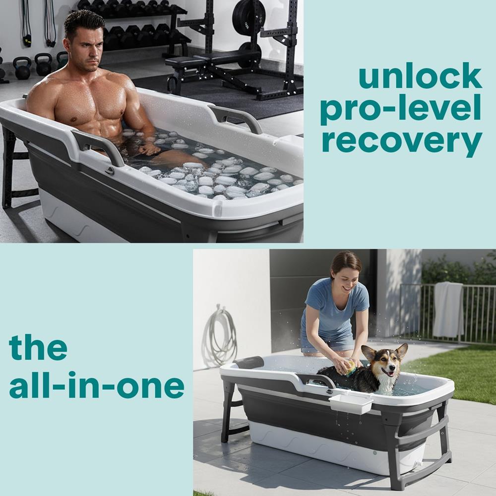 1.5M Foldable Bathtub Set - Includes Lid, Tray, Bag, Stretch Drainage Pipe, Bath Cushion And Massage Rollers For Indoor And Outdoor Use (Dark Gray)