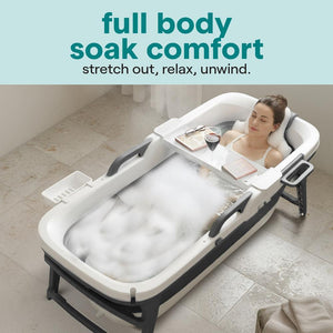1.5M Foldable Bathtub Set - Includes Lid, Tray, Bag, Stretch Drainage Pipe, Bath Cushion And Massage Rollers For Indoor And Outdoor Use (Dark Gray)