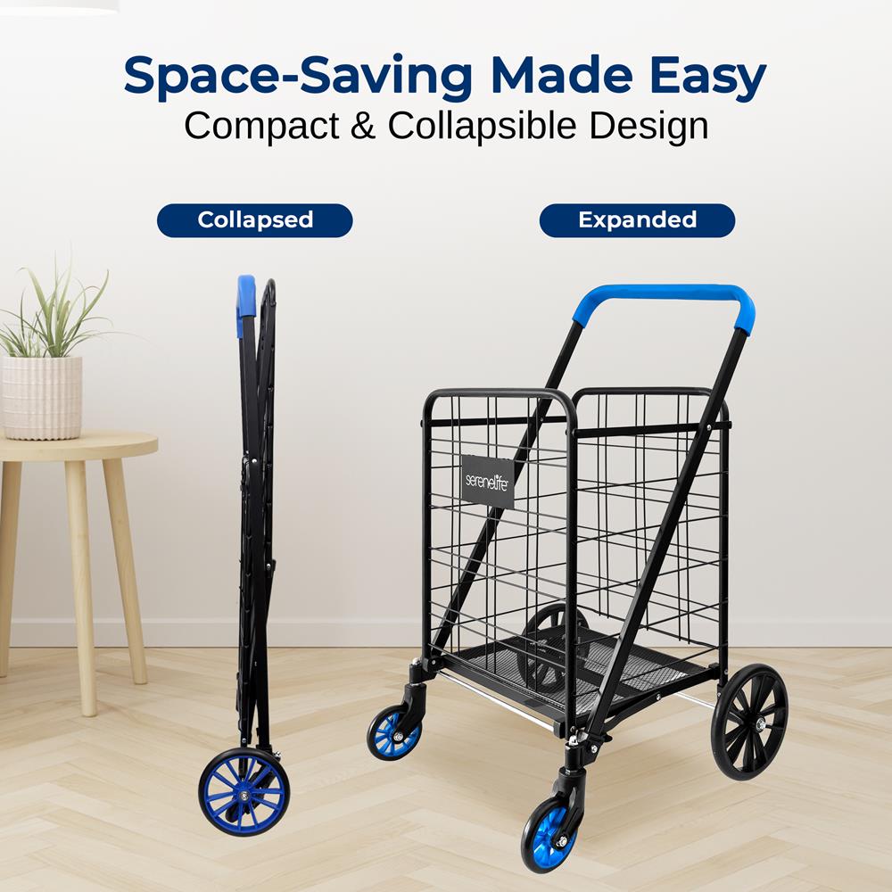 Collapsible Utility Cart - Compact Folding, Easily Collapsible And Portable To Save Space, Lightweight Trolley With Rolling Swivel Wheels