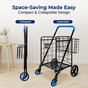 Collapsible Utility Cart - Compact Folding, Easily Collapsible And Portable To Save Space, Lightweight Trolley With Rolling Swivel Wheels